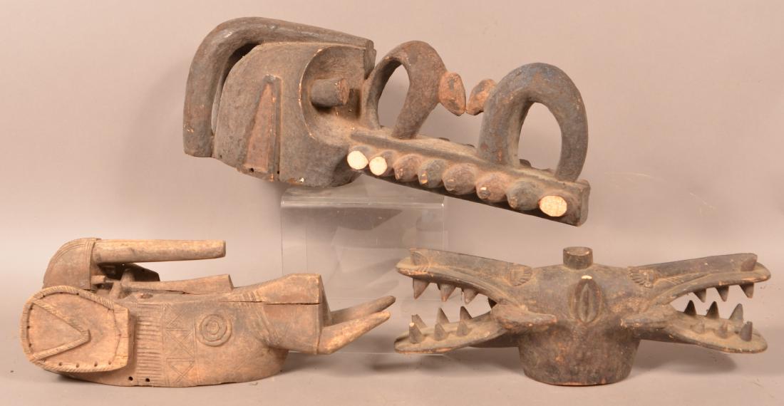 Three Antique/Vintage African Carved Wood Tribal Masks. (1 of 2)