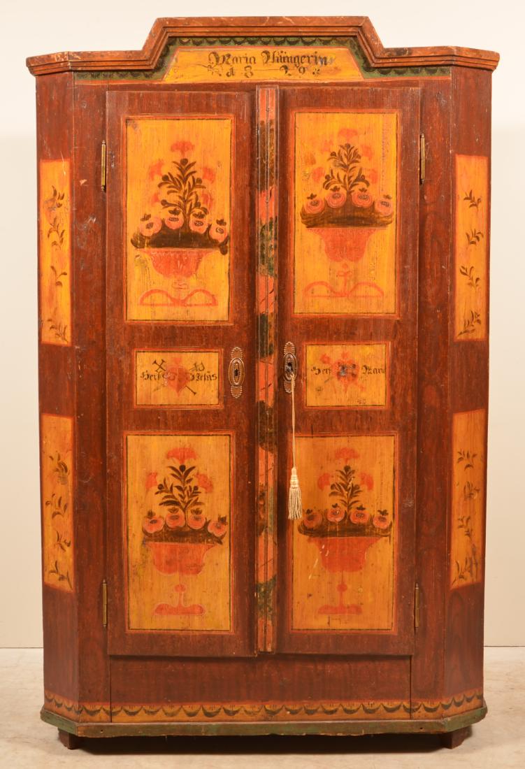 Continental Paint Decorated Softwood Cupboard. Signed (1 of 7)