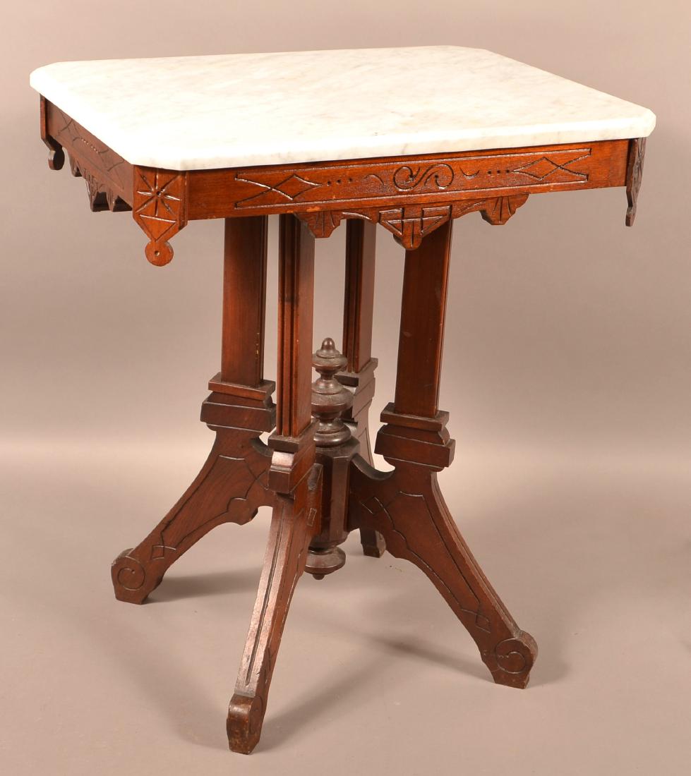 Eastlake Victorian Walnut Marble Top Parlor Stand. (1 of 2)