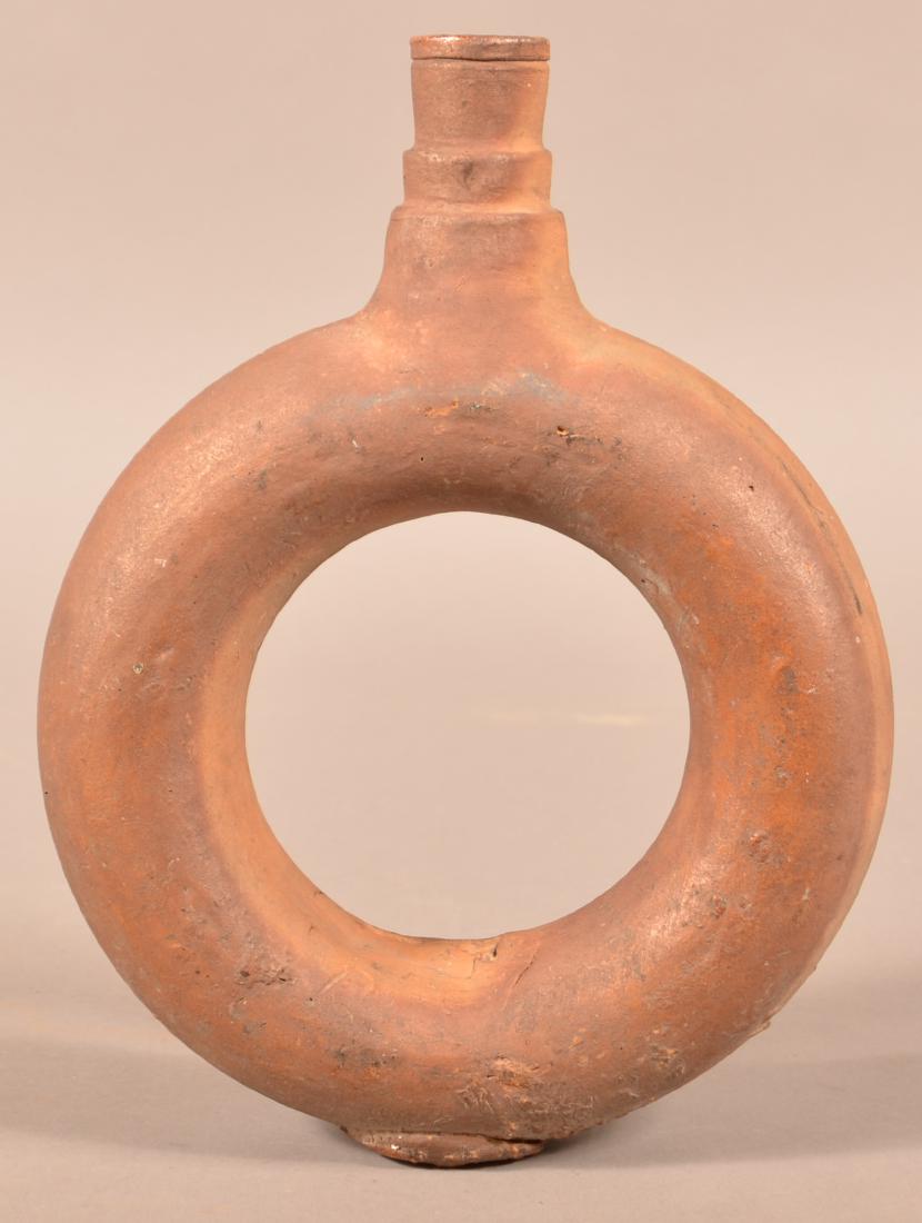 Pennsylvania 19th Century Redware Ring Flask. Un-glazed (1 of 4)
