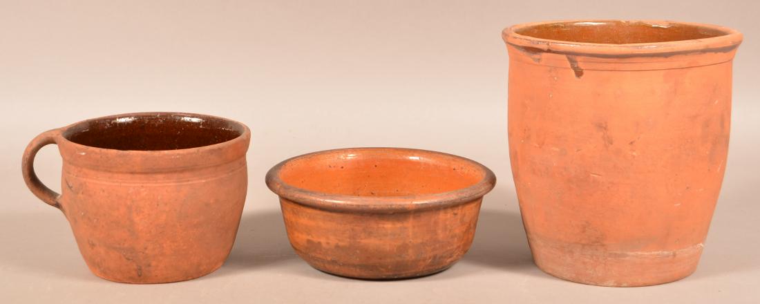 Three Pieces of Antique Interior Glazed Redware. (1 of 3)