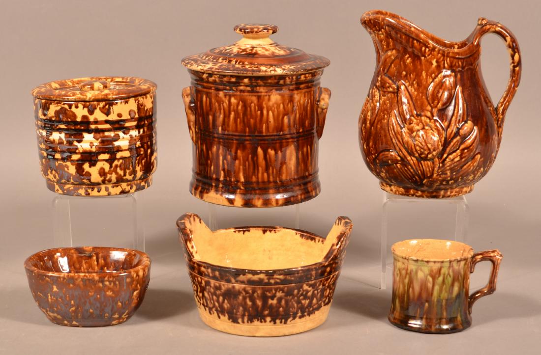 Six Pieces of Antique Rockingham Glazed Yellowware. (1 of 2)