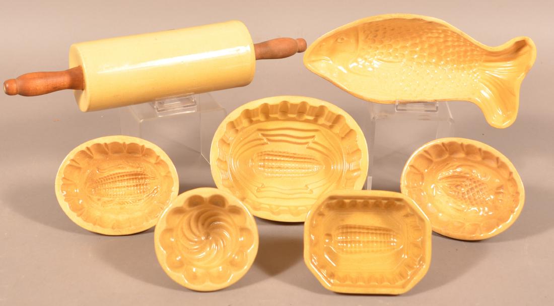 Seven Pieces of Antique Yellowware. Fish mold measures (1 of 4)