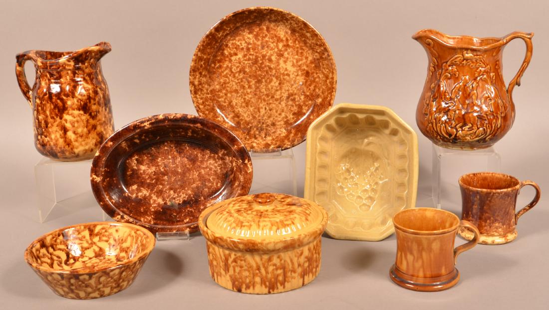 Nine Pieces of Antique Rockingham and Yellowware (1 of 1)