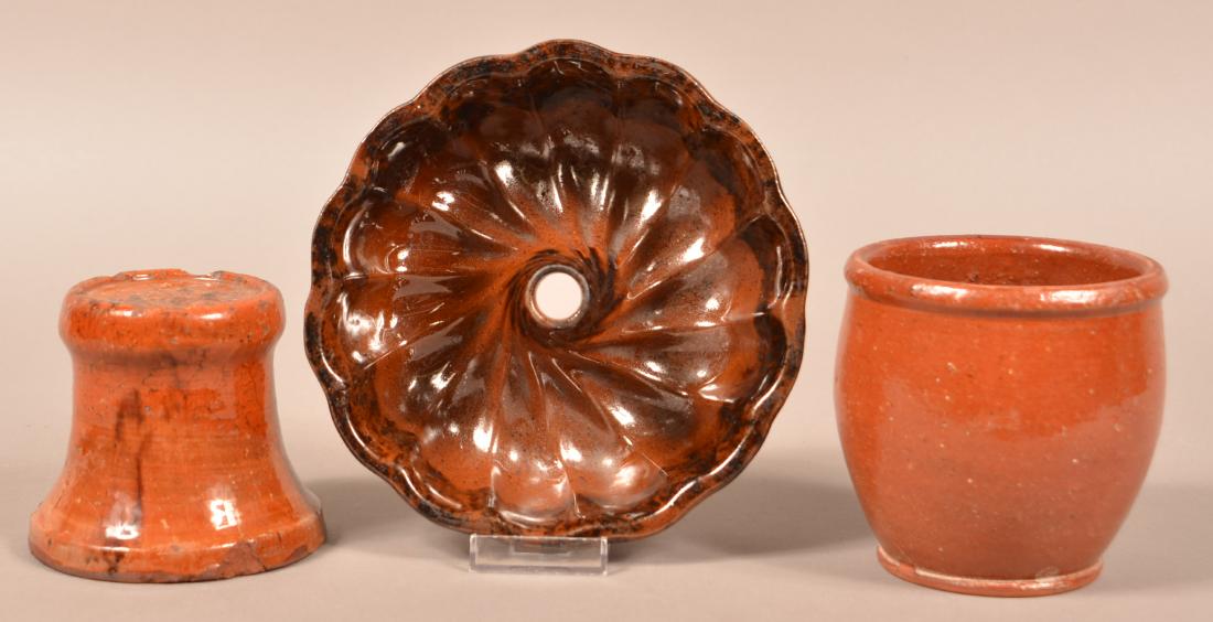Three Pieces of 19th Century Glazed Redware. Jar (1 of 2)