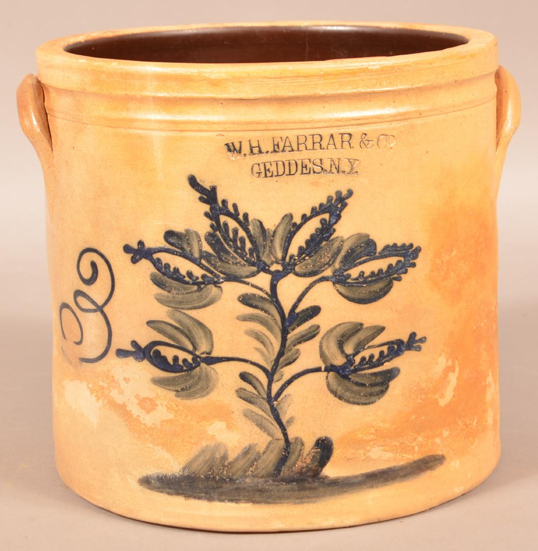 W.H. Farrar & Co. Three Gallon Stoneware Crock. Cobalt (1 of 5)