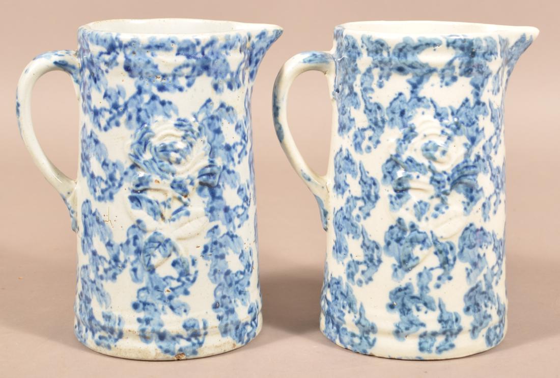 Two Antique Blue Sponge Smoke Ring Decorated Stoneware (1 of 3)