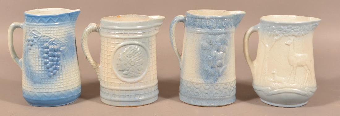 Four Antique Salt Glazed Stoneware Pitchers. Various (1 of 2)