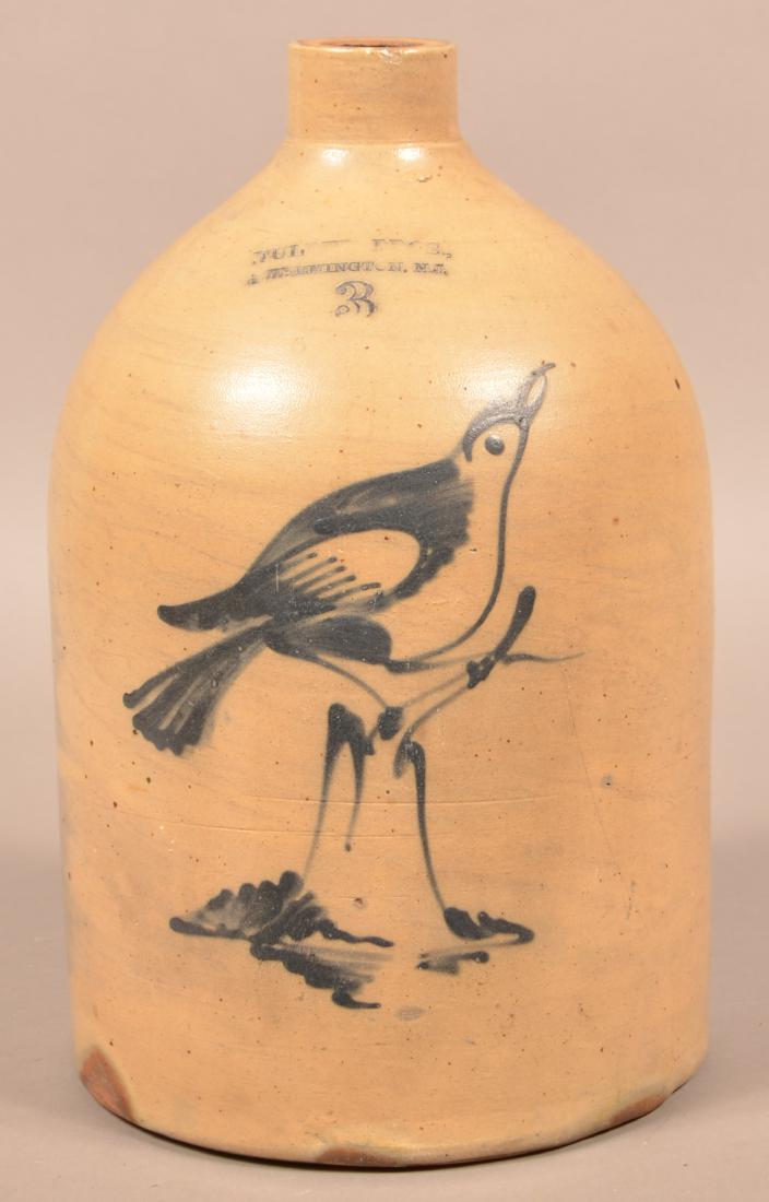 Fulper Bros. Three Gallon Stoneware Jug. Bird on stump (1 of 3)