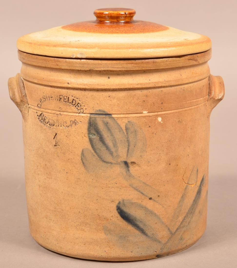D.P. Shenfelder One Gallon Stoneware Crock. Cobalt blue (1 of 3)