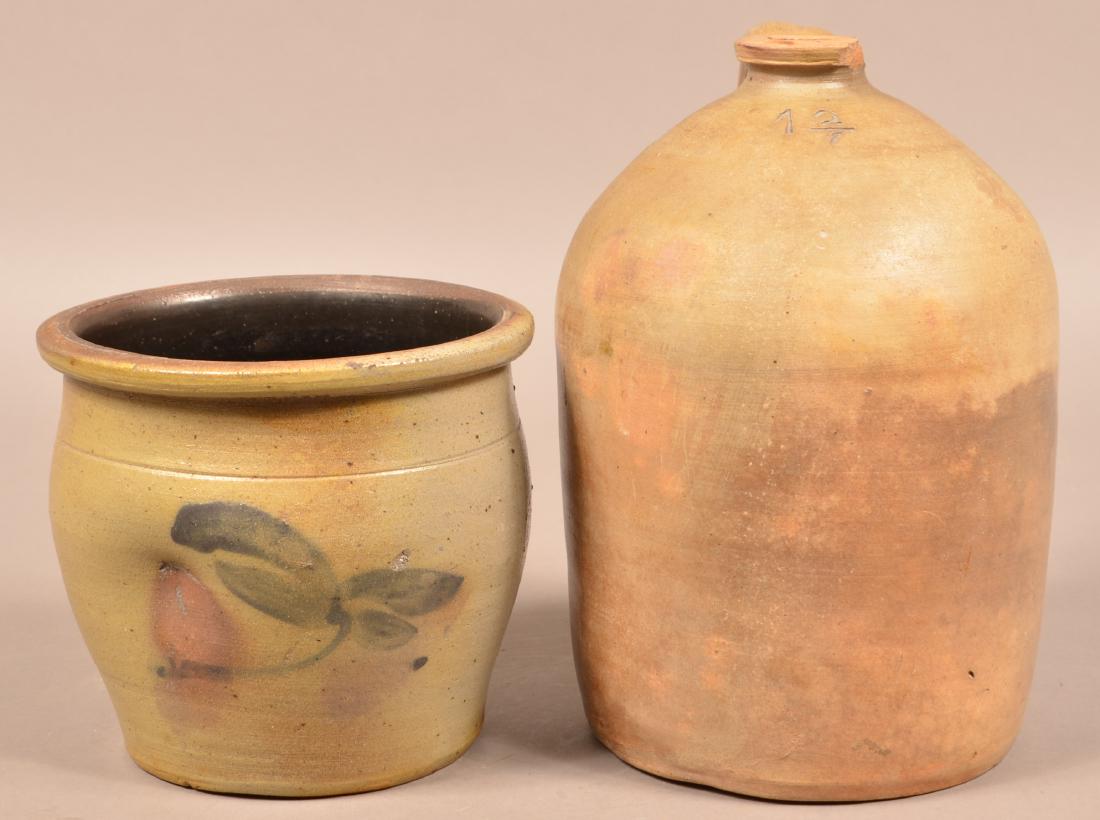 Two Pieces of Unsigned Antique Stoneware. 1-1/2 gallon (1 of 2)
