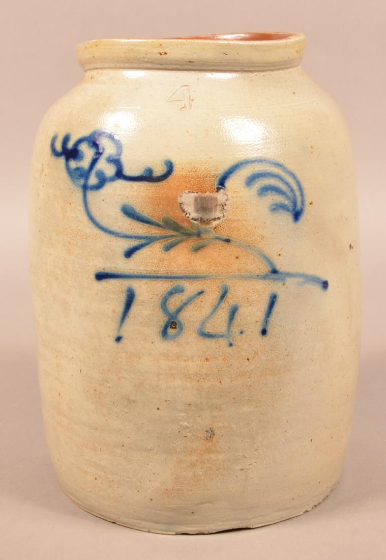 Unsigned American Stoneware Crock Dated 1841. Cobalt (1 of 2)