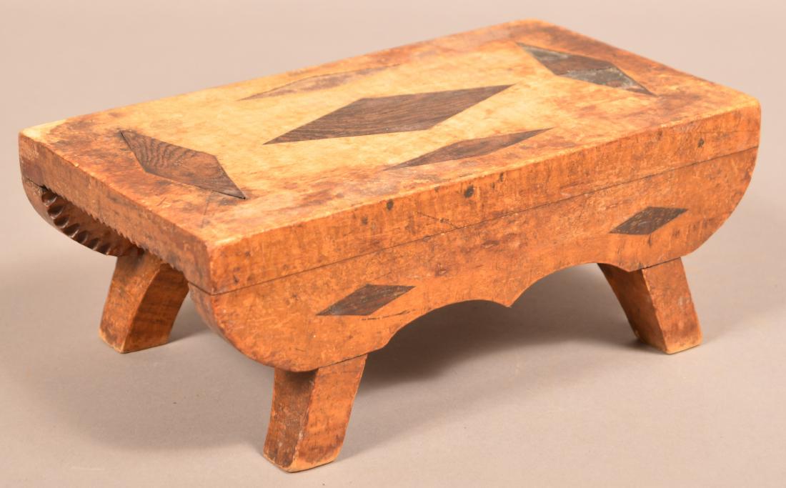 Antique Inlaid Tiger Maple Footstool. 4-1/4"h. x 11"w. (1 of 4)