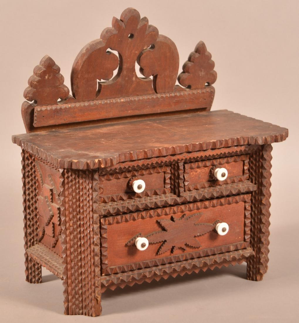 Antique Tramp Art Miniature Sideboard. 17-1/4"h. x (1 of 3)