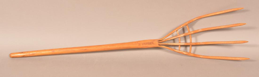 Signed C. Musser Four-tine Hay Fork. 31"l. Condition: (1 of 2)