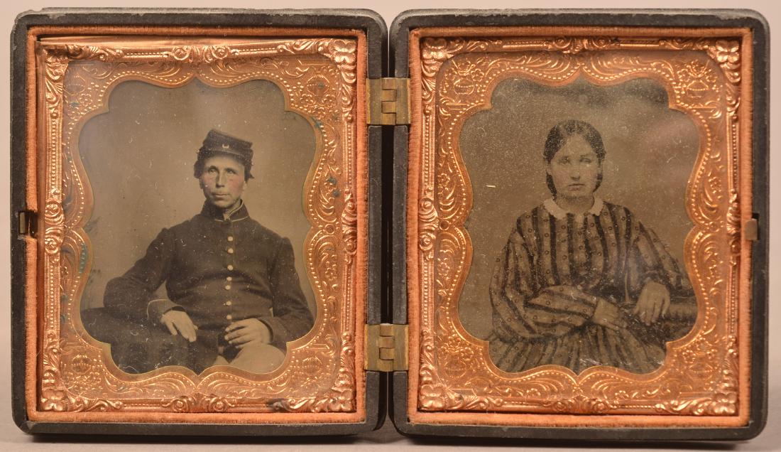 Two 1/6 Plate Tintypes of a Civil War Soldier and Wife. (1 of 6)