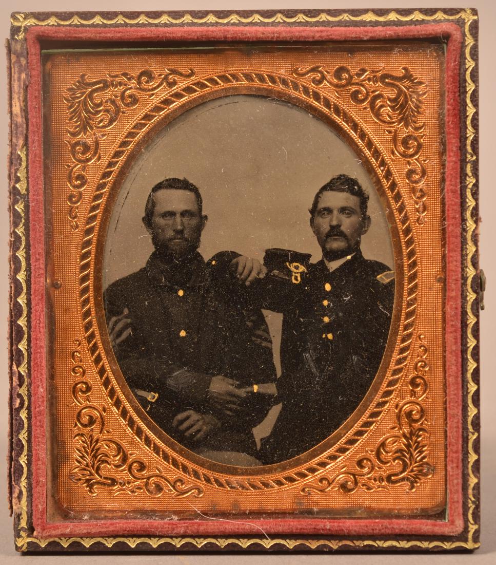 1/6 Plate Tintype of Two Civil War Soldiers. An Officer (1 of 3)