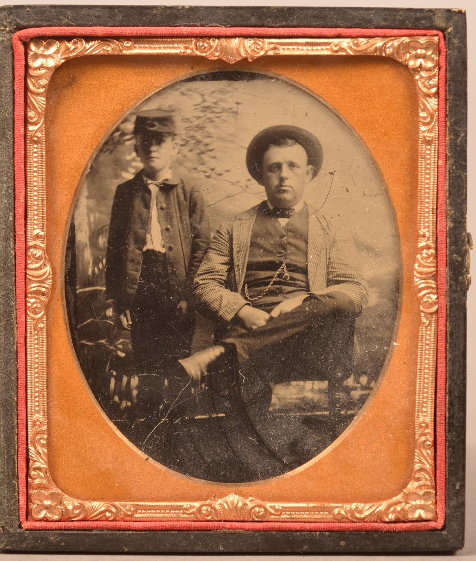 1/6 Plate Tintype of a Civilian Man and Boy in Civil (1 of 2)
