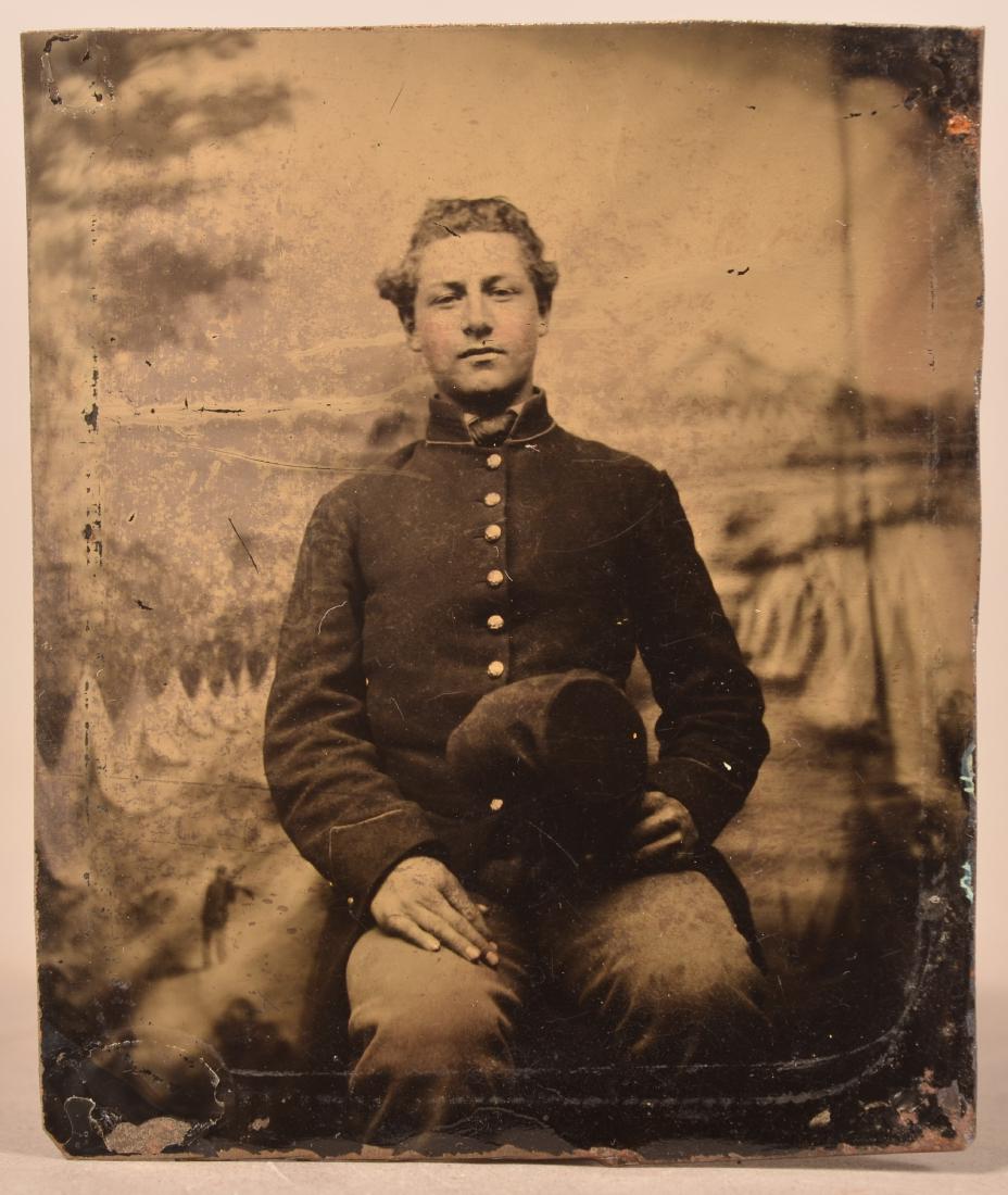 1/6 Plate Tintype of a Civil War Soldier. Studio camp (1 of 3)