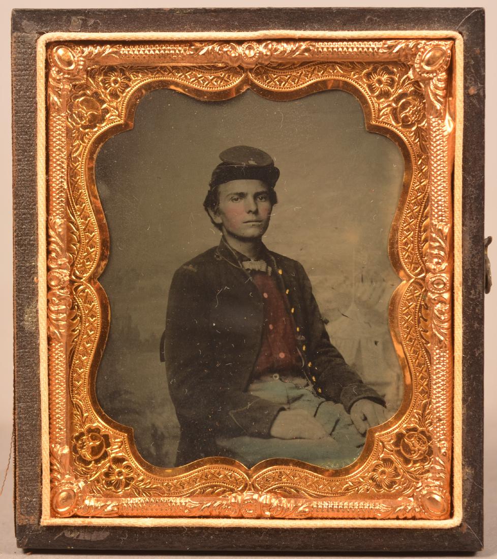 1/6 Plate Tintype of a Civil War Soldier. Studio camp (1 of 2)