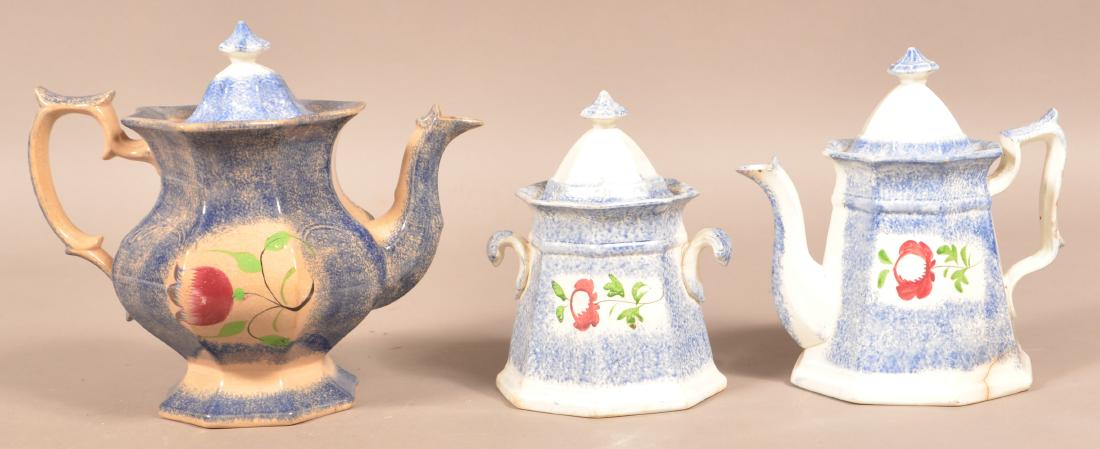 Three Pieces of Blue Spatterware Ironstone China. Tulip (1 of 6)