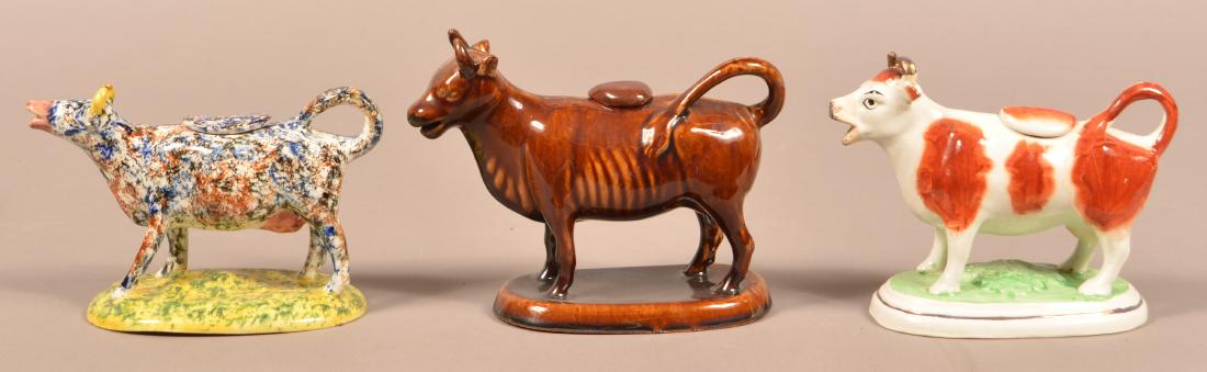 Three Various Antique /Vintage Pottery Cow Creamers. (1 of 10)