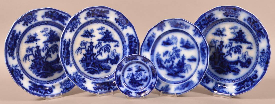 Five Pieces of Flow Blue Transfer Decorated Ironstone (1 of 3)