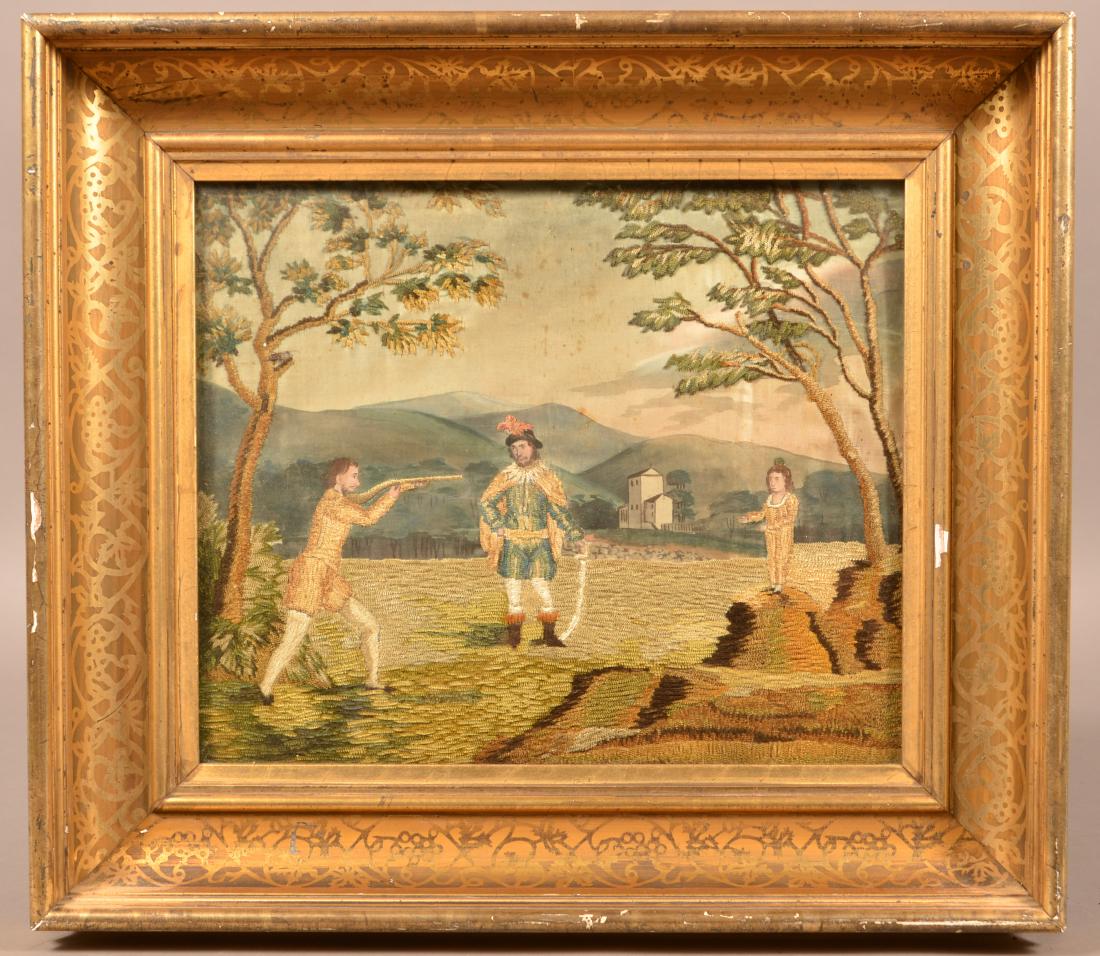 Early 19th Century Pictorial Silk Needlework. Depicts a (1 of 6)