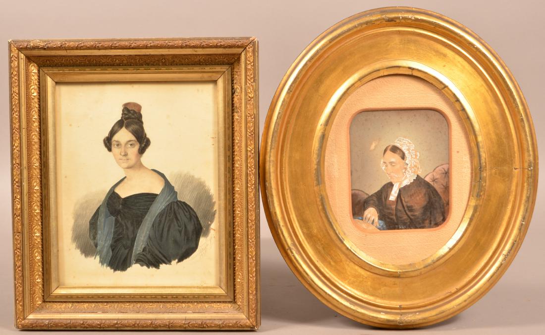 Two 19th Century Framed Items. Watercolor of a lady (1 of 6)