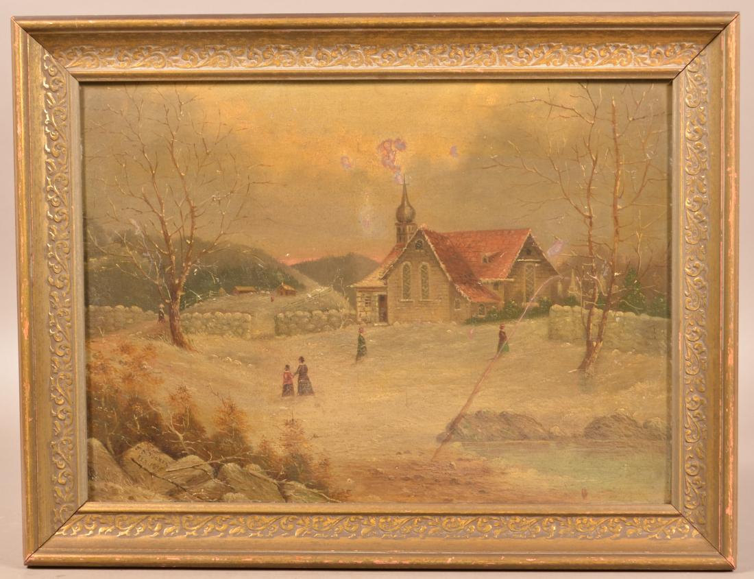 Oil on Pasteboard Winter Landscape Painting. Signed (1 of 4)