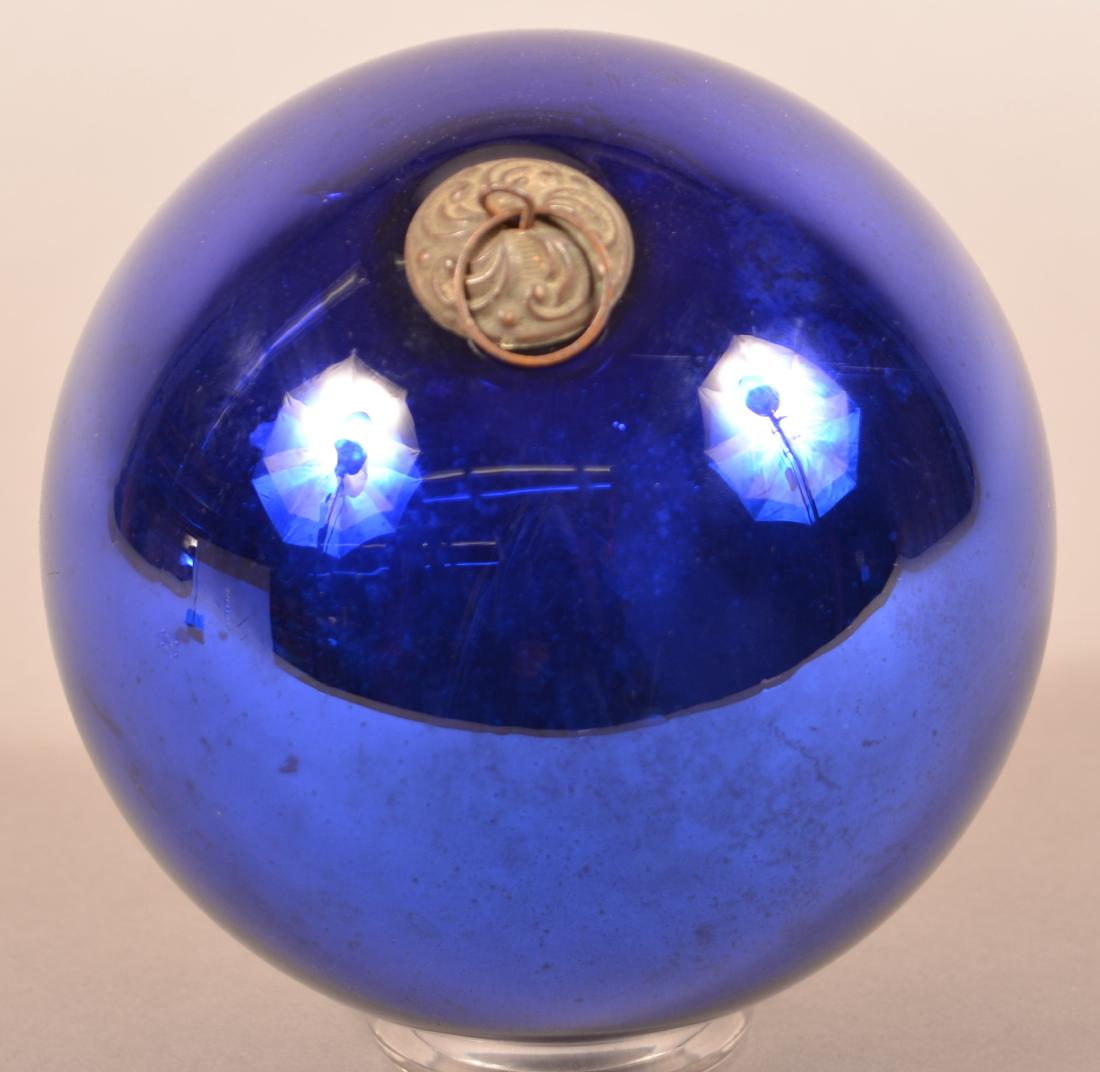 Antique German Cobalt Glass Ball Form Kugel. Baroque: Antique German Cobalt Glass Ball Form Kugel. Baroque cap. 6" diam. Condition: Very good.