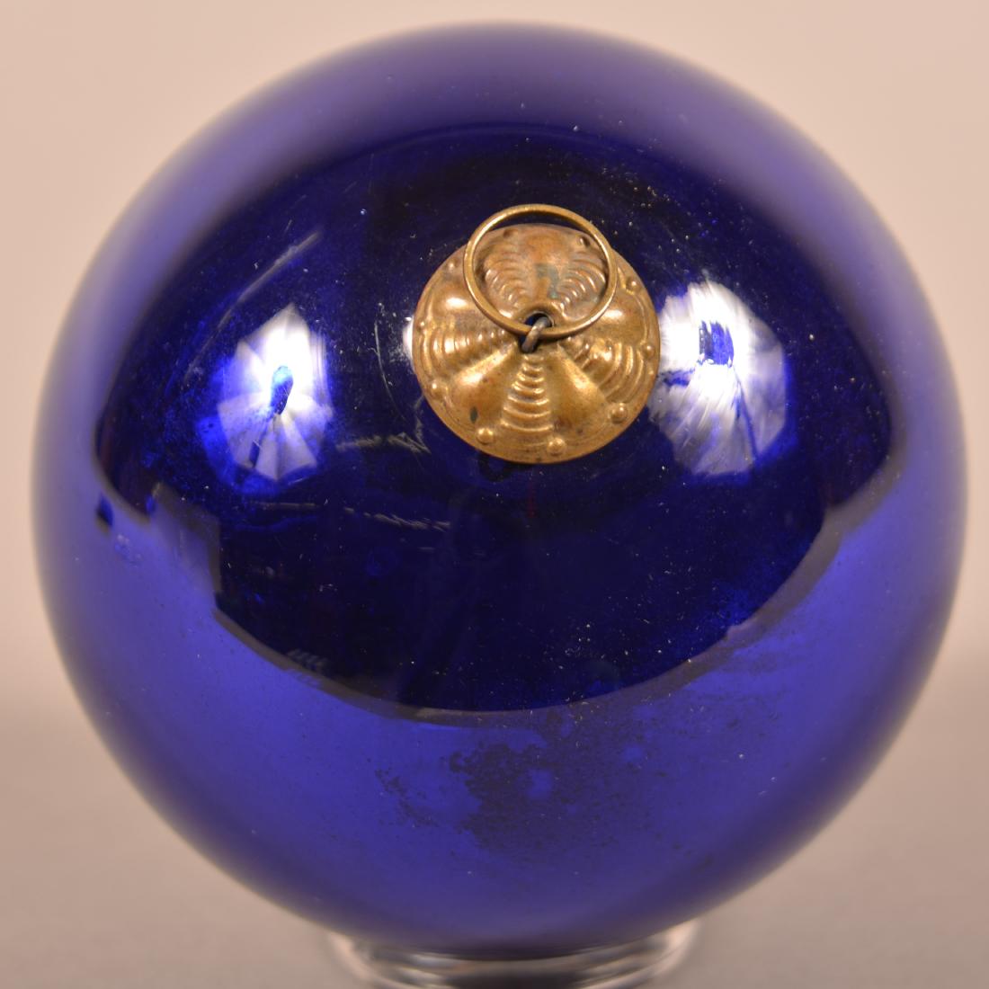 Antique German Cobalt Glass Ball Form Kugel. 10 lobed