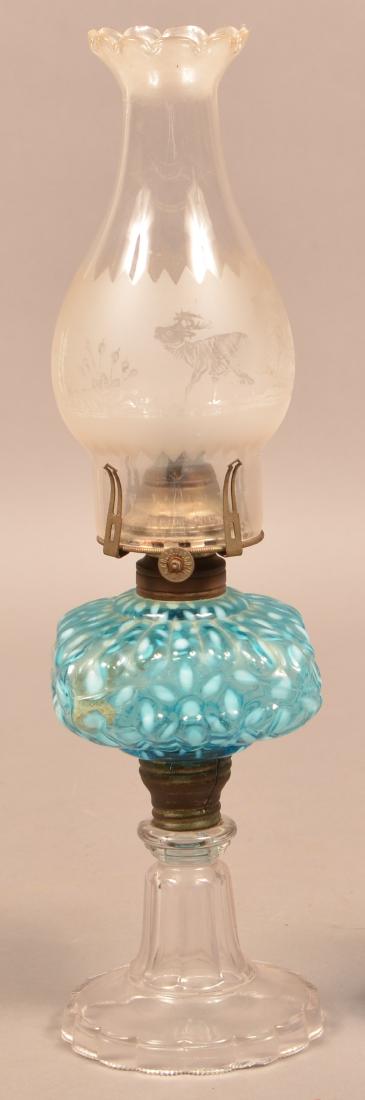 Antique Blue Opalescent Glass Pedestal Fluid Lamp. (1 of 5)