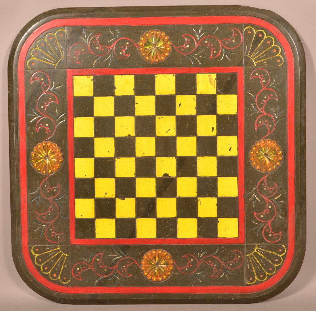 Victorian Incised and Painted Slate Gameboard. 22" (1 of 4)