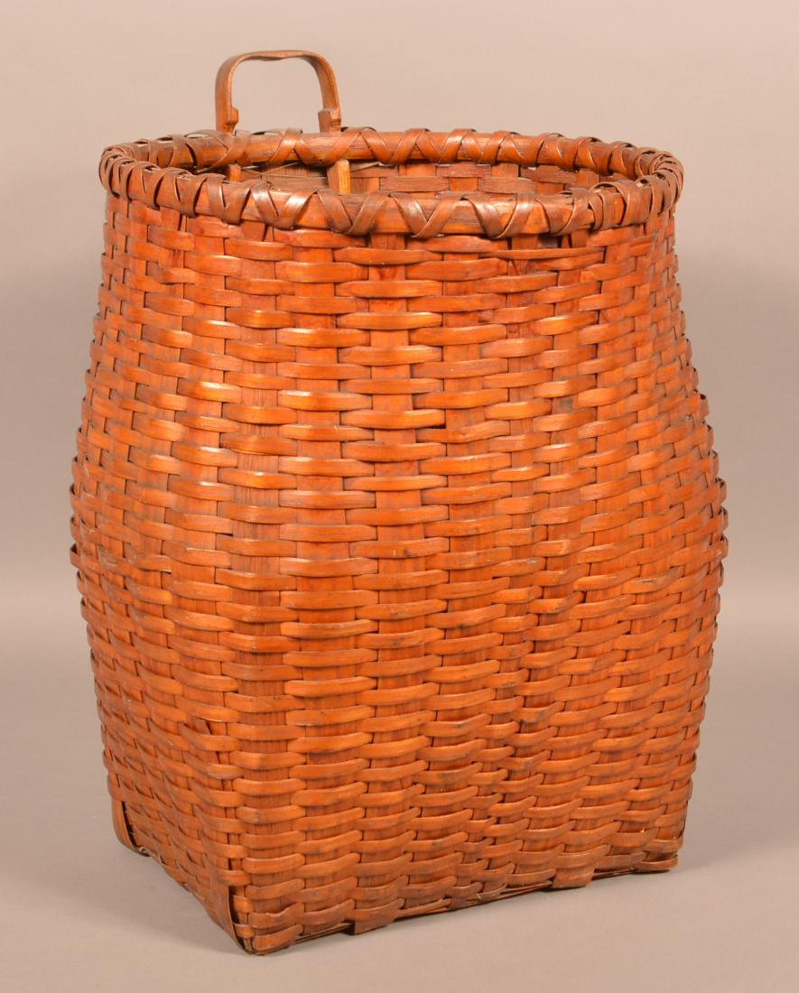 Antique Woven Oak Splint Trapper Basket. 24"h. (1 of 4)