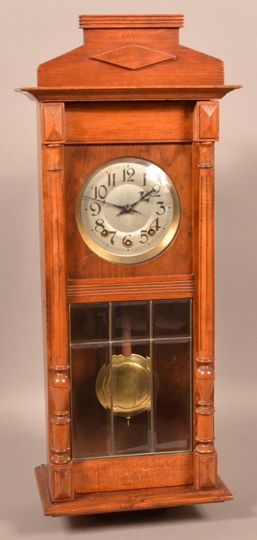 Unsigned Antique Mixed-wood Case Wall Clock. 33-1/2"h. (1 of 4)