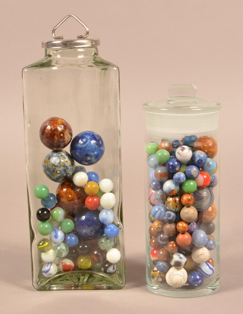 Lot of Various Antique/Vintage Marbles. Largest: Lot of Various Antique/Vintage Marbles. Largest measures 1-1/4" diam. Condition: Good with wear and losses.
