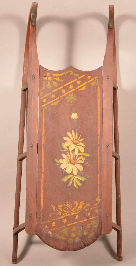 Antique Paint Decorated Wood Child's Sled. Floral (1 of 3)