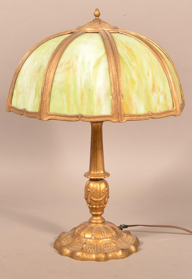 Early 20th Century Green Slag Glass Shade Table Lamp. (1 of 4)
