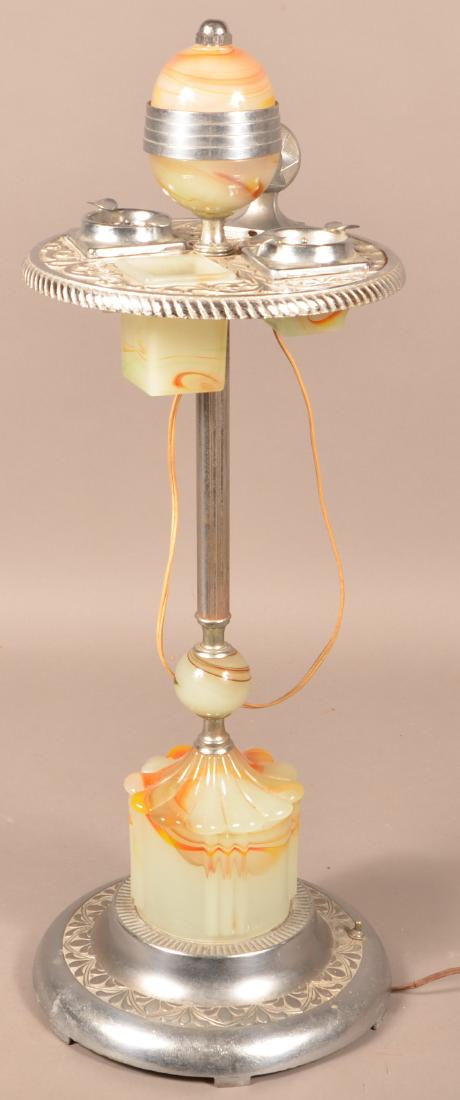 Art Deco Chrome and Agate Glass Smoking Stand. 30"h. (1 of 5)