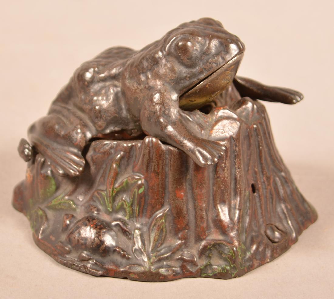 Frog on Stump Cast Iron Mechanical Bank. Manufactured (1 of 4)