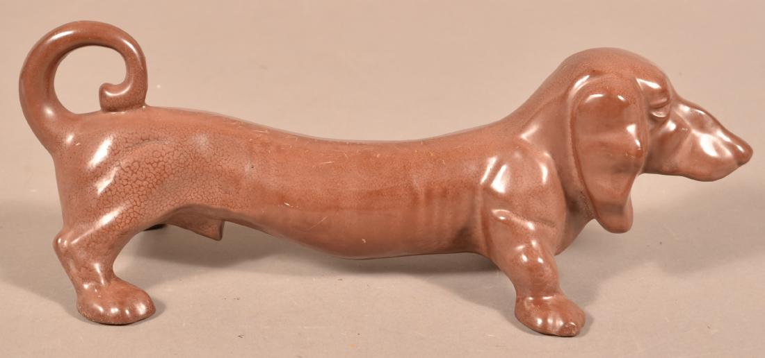Brown Enameled Cast Iron Dachshund Dog Doorstop. (1 of 4)