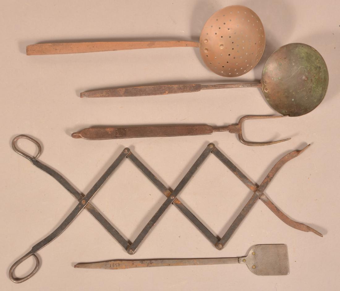 Five Pieces of Various Antique Wrought Iron Utensils. (1 of 3)
