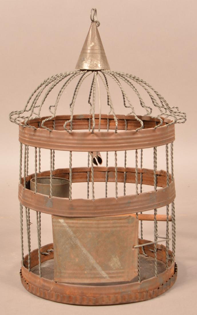 Antique Tin and Twisted Wire Bird Cage. Wood bar perch (1 of 2)