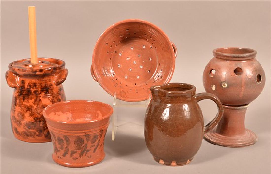 Five Pieces of B. Hughes Glazed Redware. Tallest (1 of 1)