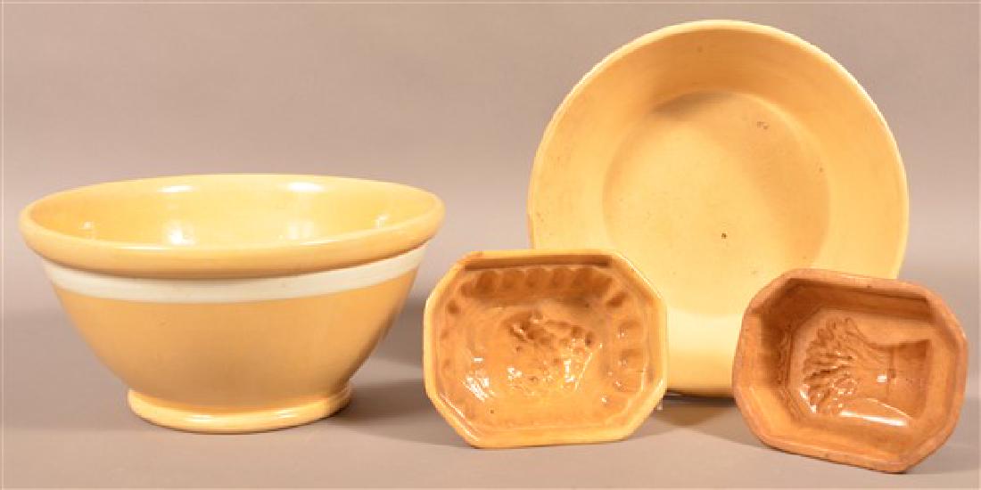 Four Pieces of Antique Yellowware. Large mixing bowl (1 of 2)