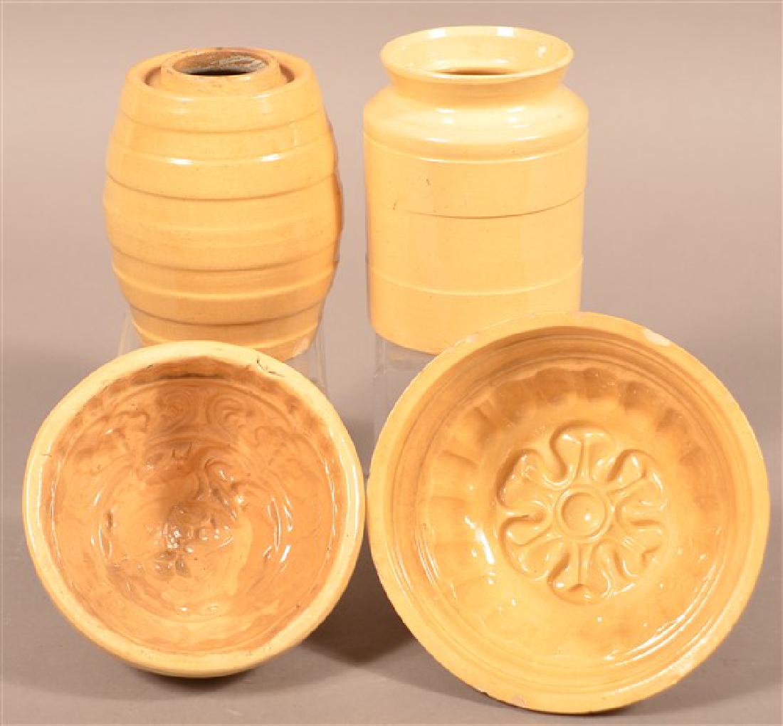 Four Pieces of 19th Century Yellowware. Two Round (1 of 2)
