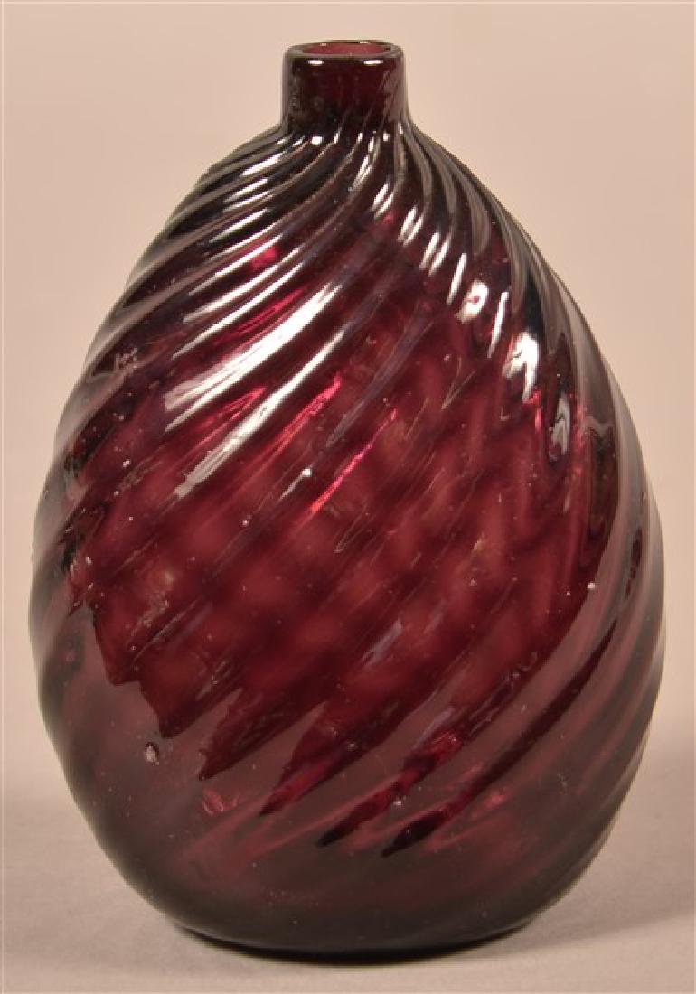 Steigel Type Blown Amethyst Glass Swirl Pattern Flask. (1 of 3)