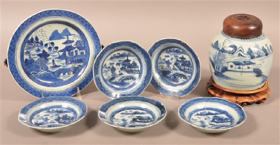 Seven Pieces of Canton Blue and White Oriental (1 of 1)
