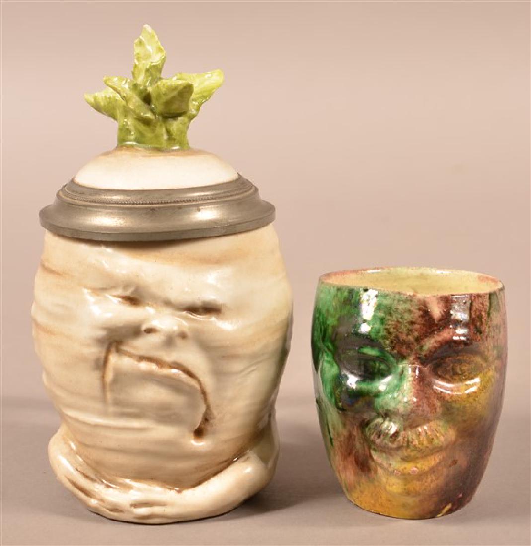Two Figural Pottery Mugs. German turnip head covered (1 of 4)